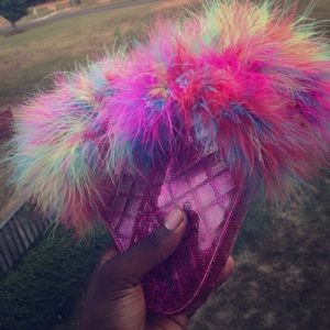 Female custom fur slides